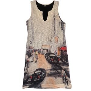 Inoah Paris‎ Cityscape Artsy Urban Parisian Sleeveless Knit Sweater Dress Size L